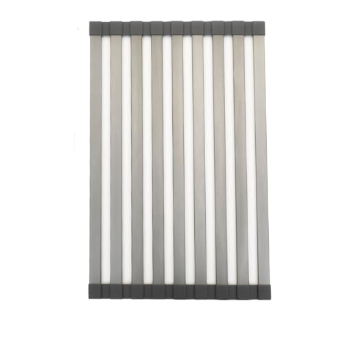 BAOYOUNI Escurreplatos plegable enrollable, tapete escurridor de platos resistente al calor de aluminio envuelto en silicona para encimera de cocina, sobre el fregadero, gris, XL (33 x 55 cm)