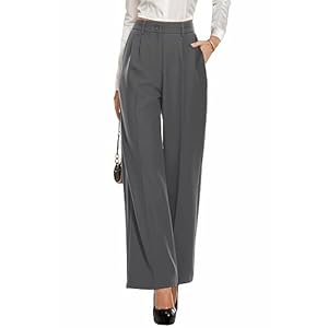 PrinStory Damen Hose Mit Weitem Bein Leichte Elastische Taille Sommer Hose Mit Taschen Kausale Büro Business Hosen
