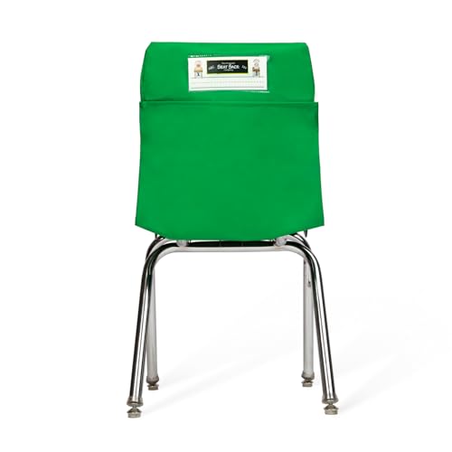 Image of Seat Sack Student Chair Storage Pocket - 17 inch, Single Pocket, Classroom Chair Organizer for Student Desks, Durable Over-the-Chair Storage, Ready-to-Use Name Tag Window, Green, 1-Pack