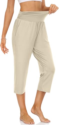 Image of UEU Women's Yoga Capri Pants Loose Soft Drawstring Workout Sweatpants