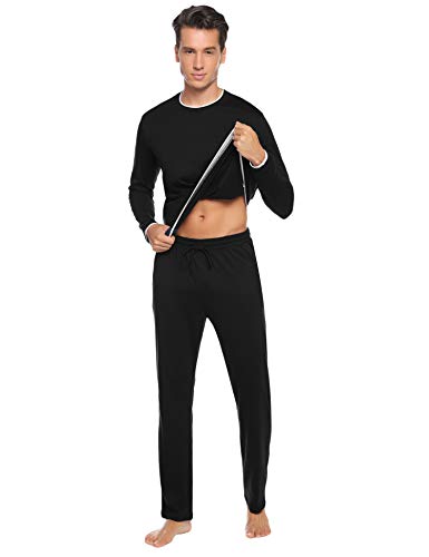 Hawiton Pijamas Hombre Invierno Manga Larga de Algodón Pantalones Largo Conjunto de Pijama de Hombre 2 Pieza