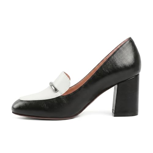 Image of Eldof Women's Pumps Block Heel Round Toe Slip On Chunky Loafer Heel Dress Shoes Pumps for Women 2.5 Inches