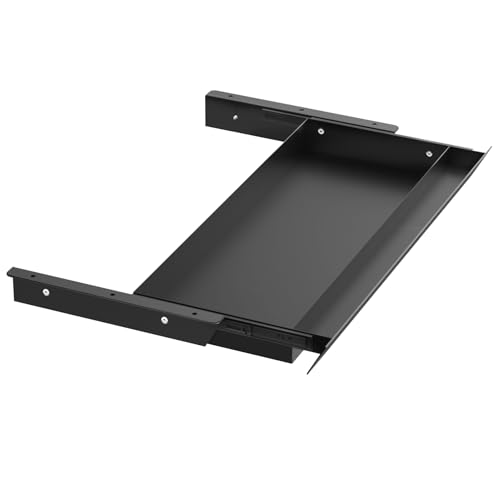 Image of Large Under Desk Mounted Sliding Drawer with Pencil Tray and 60 Degree Tilt Panel to Pull Out, 26'' Long & 13'' deep Large Storage Organizer for Sit Stand Workstation