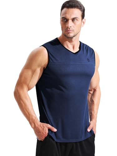 Image of NELEUS Men's 3 Pack Running Tank Tops V Neck Sleeveless Athletic Shirts,5122,Black /Grey /Navy Blue,2XL