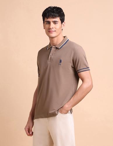 Image of U.S. Polo ASSN. Solid Slim Fit Polo T Shirts for Men - 100% Cotton, Half Sleeves Mens Tshirt