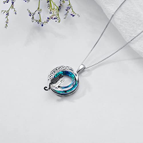 TOUPOP Cat Gifts for Cat Lovers One Two Three Four Cats Necklace Sterling Silver Cat on the Moon Pendant Necklace with Blue Circle Crystal Birthday Christmas Celtic Jewelry Gifts for Women3