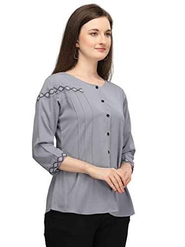 Image of PRETTIFY Women's Regular Fit Embroidered Casual 3 /4 Sleeve Western Top