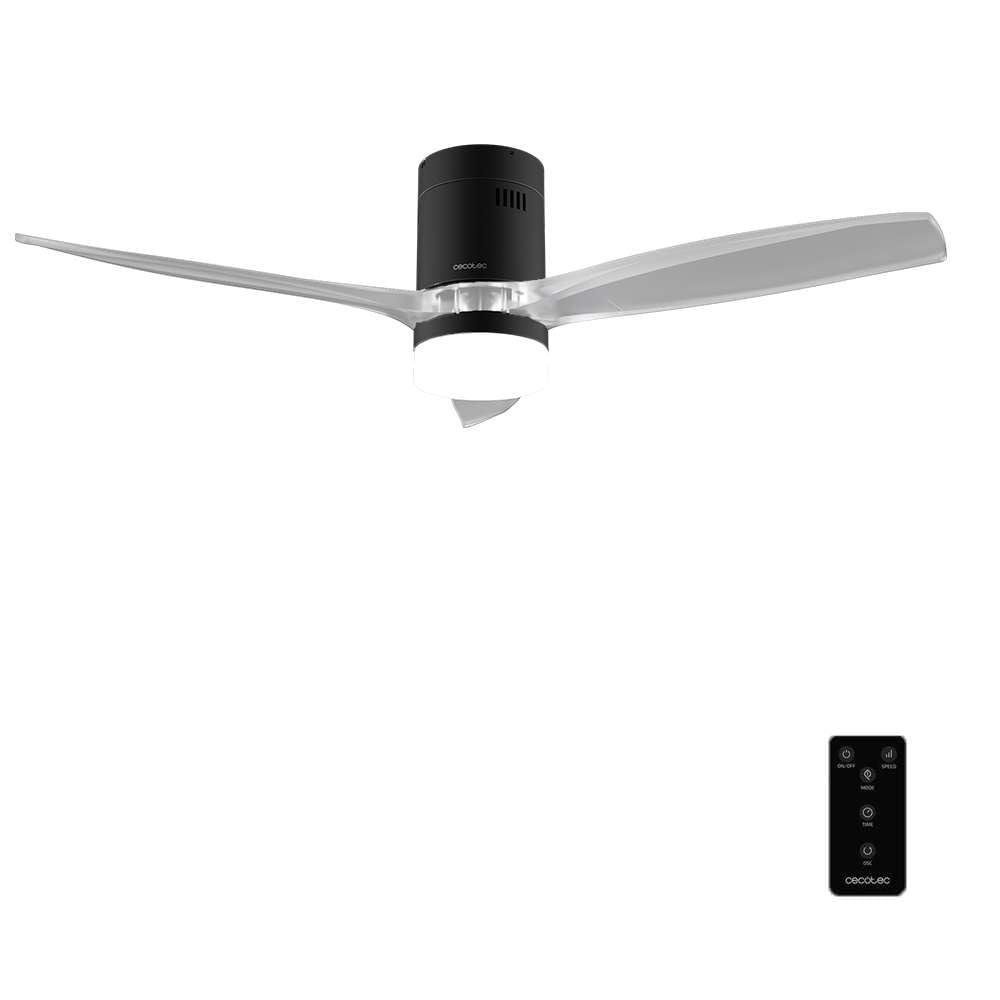 Cecotec EnergySilence Aero 5650 czarny i przezroczysty wentylator sufitowy 40 W, silnik prądu stałego, średnica 52" (132 cm), 3 łopatki, pilot, timer, 6 prędkości, tryb zimowy letni