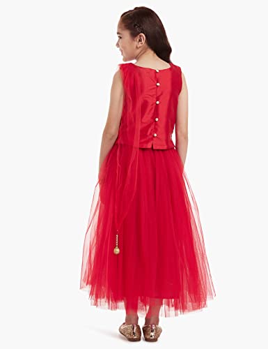 Image of A.T.U.N. (ALL THINGS UBER NICE) Girls Synthetic Readymade Lucknow Mosaic Embroidered Three Piece Tutu Lehenga Set | Ethnic Wear Clothing Set for Festival Occasions