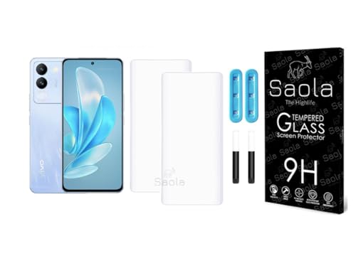 Image of Saola Curved UV Tempered Glass For Vivo V29e. Comes With UV Light & Glue For Finest Pasting. Edge To Edge Protection With Case Friendly Fit. (Pack Of 2)