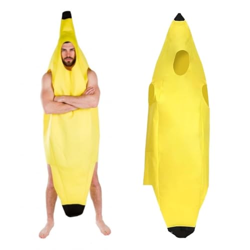 EYWILYWI Disfraz de Plátano para Adultos – Combinación Amarilla Divertida, Outfit Unisex Ligero y Cómodo para Halloween, Karneval, Fiestas, Navidad, Ideal para Temas de Cosplay Divertidos