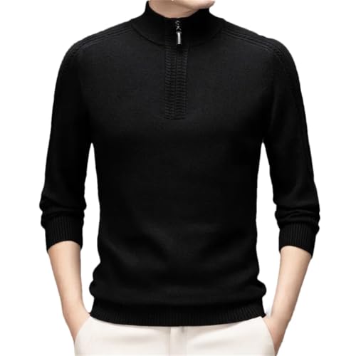 Men's Solid Color Long Sleeve Wool Sweater Men Business Casual Warm Pullover Top Black L