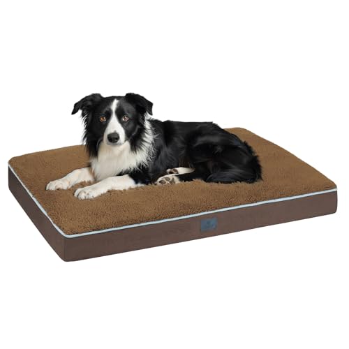 Veehoo Waterproof Dog Bed Large Size Dog-Plush Sherpa XL Washable Dog Bed with Removable Cover & Waterproof Inner Liner, Soft Fluffy Orthopedic Dog Bed for Crate with Nonslip Bottom