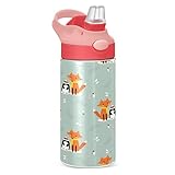 MCHIVER Fox Penguin Christmas Kids Water Bottle with Straw Insulated Stainless Steel Kids Water Bott
