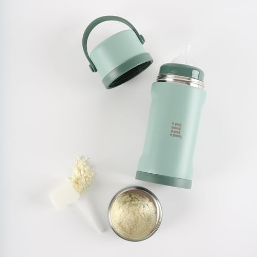 Image of Jili All-in-One Baby Bottle, Insulated Stainless Steel Bottle with Formula Container, Anti-Colic Nipple, and Leak-Proof Lid, Baby Essentials for Travel, BPA and Phthalates-Free, Sage, 8 oz.
