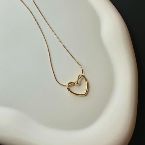 Image of 18K Gold Plated Heart Pendant Chain Necklace for Women & Girls | Anti Tarnish Stainless Steel Minimal Love Locket Stylish Everyday Wear Jewellery Valentine, Anniversary Birthday G