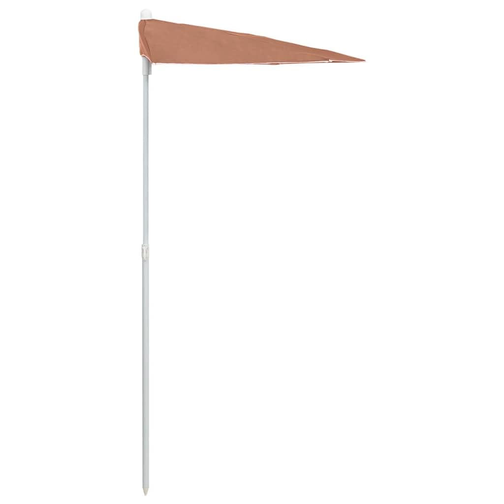 Odporny na promieniowanie UV parasol ogrodowy, półokrągły, w kolorze piaskowym, parasol przeciwsłoneczny ze stalowym masztem i 5 żebrami, 180 x 90 cm, łatwe otwieranie i zamykanie w