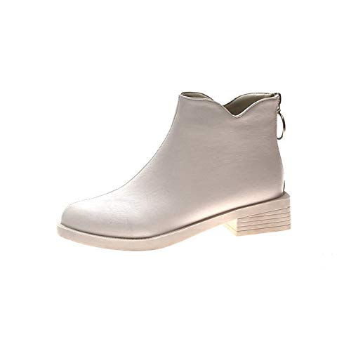 CCHM Bottes Automne Hiver Bottes pour Femmes avec des Bottes à Talons épais,White,35