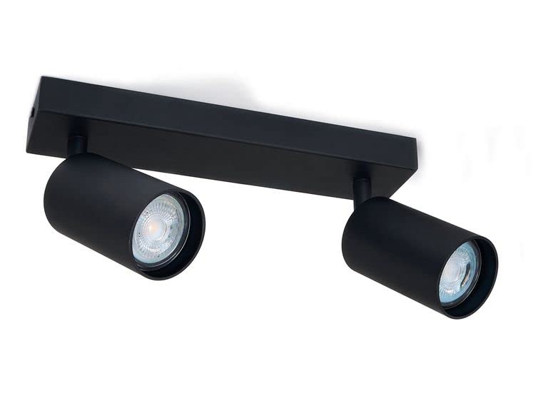LumenTEC Proyector de techo LED, Lámpara de techo LED orientable, aplique de pared de 2 focos, color negro para focos GU10, SPOTI (negro 2 fotos)