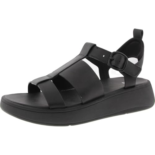 Fitflop Damskie skórzane płaskie sandały rybackie F-Mode, czarne, 42 EU, Czarny, 9 UK Narrow