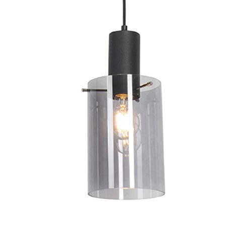Qazqa - Vintage Pendant Lamp I Pendant Light Ceiling Black with Smoke Glass - Vidra- - Modern - Suitable for LED E27 | 1 Light - Steel Pendant Light - Suitable for Living Room I Kitchen I