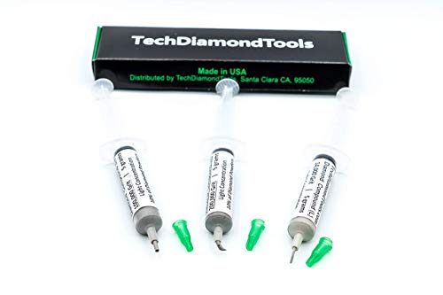 TechDiamondTools Diamond Polishing Paste Set of 3 Syringes X 5 Grams (L), Polishing Lapping Compound, Sizes 14000 100000 200000 Grit, Mesh - With Light(10%) Concentration of Diamond Powders
