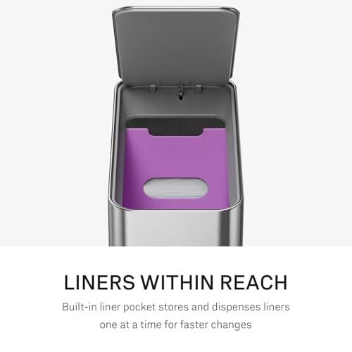 Image of simplehuman Slim Step Can, 9L / 2.4 Gallon Primary Bathroom Trash Can, Liner Pocket, Sleek Internal Hinge, 150,000-Step All-Steel Pedal, Lid Shox Silent Close, Brushed Stainless Steel