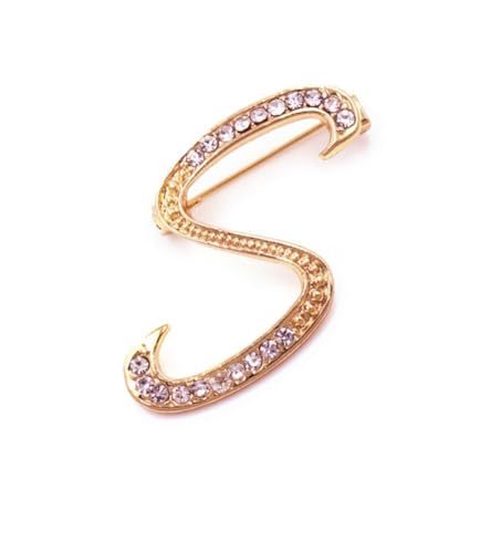 Image of vmcoatdu Women A-Z Initial Pins 26 Letters Pins Gold Plated Metal Brooches Clear Crystal Rhinestone Brooch Breastpin Badge
