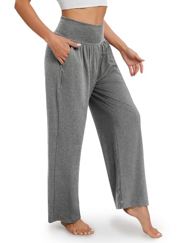 Image of Gracyoga Wide Leg Yoga Pants for Women Casual Loose Cozy Sweatpants High Waisted Lounge Pajama Flowy Pants With Pockets