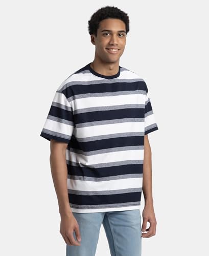 Image of Jockey UM24 Men's Super Combed Cotton Rich Striped Oversized T-Shirt