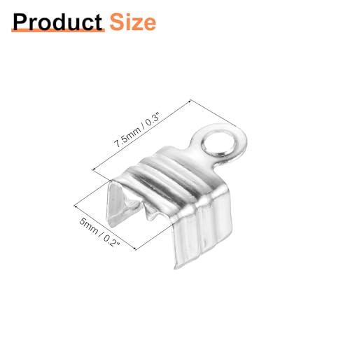 uxcell 100Pcs 5 x 7.5mm Fold Over Cord Ends, Cord Tips Leather Rope End Caps, Crimp Clamp Clasp Fastener Loop for DIY Jewelry Craft Making, Silver White