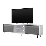 acabado del cuerpo: mate Selsey Lefyr - Mueble TV - Blanco Mate / Gris Brillo - 140 cm - iluminación LED a Pilas – Moderno