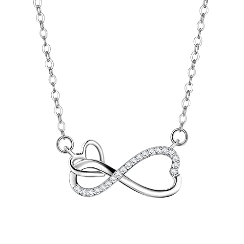 Viwind Infinite Collier en argent sterling 925 pour femme cœur réglable bracelet zircon cubique infini bijoux avec bijoux cadeaux, 40+5cm, Argent, Zircon