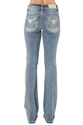 Miss Me Women's Seren Longhorn Bandana Embellished Pockets Mid-Rise Bootcut Jeans