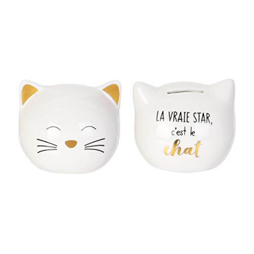 Les Trésors De Lily [A0549 - Tirelire Mini céramique 'Chat' Ivoire (La Vrai Star C'est Le Chat) -...