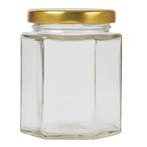 Artist Hand 72 Pack 190ml/7oz Jam Jars with Lids Hexagonal Glass Jam Jars Honey Jars Pickles Chutneys Storage with Screw Gold Lids