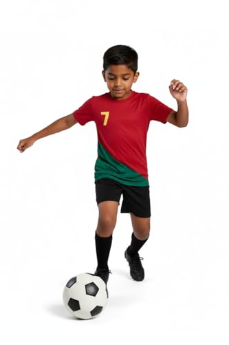 Image of Sports Soccer Football Portugal Jersey Ronaldo 7 Home Away Kit Jersey T-Shirt with Black Shorts(Kid's,Boy's & Men) M2