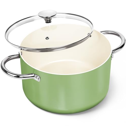 MICHELANGELO Stock Pot with Lid, 6 Quart Cooking Pot with Ceramic Coating, Nonstick Ceramic Soup Pot...