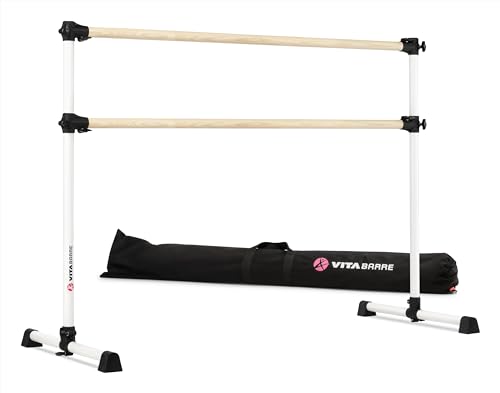 VITA Barre Portable Freestanding Double Ballet Barre, Prodigy, 5 Ft Bars, White, with Bag | Adjustable Height, USA Made, Home or Gym Exercise Equipment for Kids & Adults | Dance, Fitness, Pilates