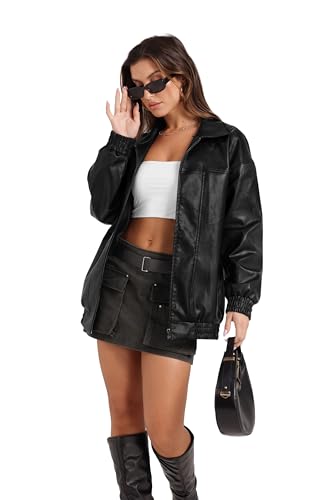 SAMPEEL Leather Jacket Women Faux Oversized Motorcycle Bomber Coats 2025 Fall Fashion Outfits Winter Clothes2