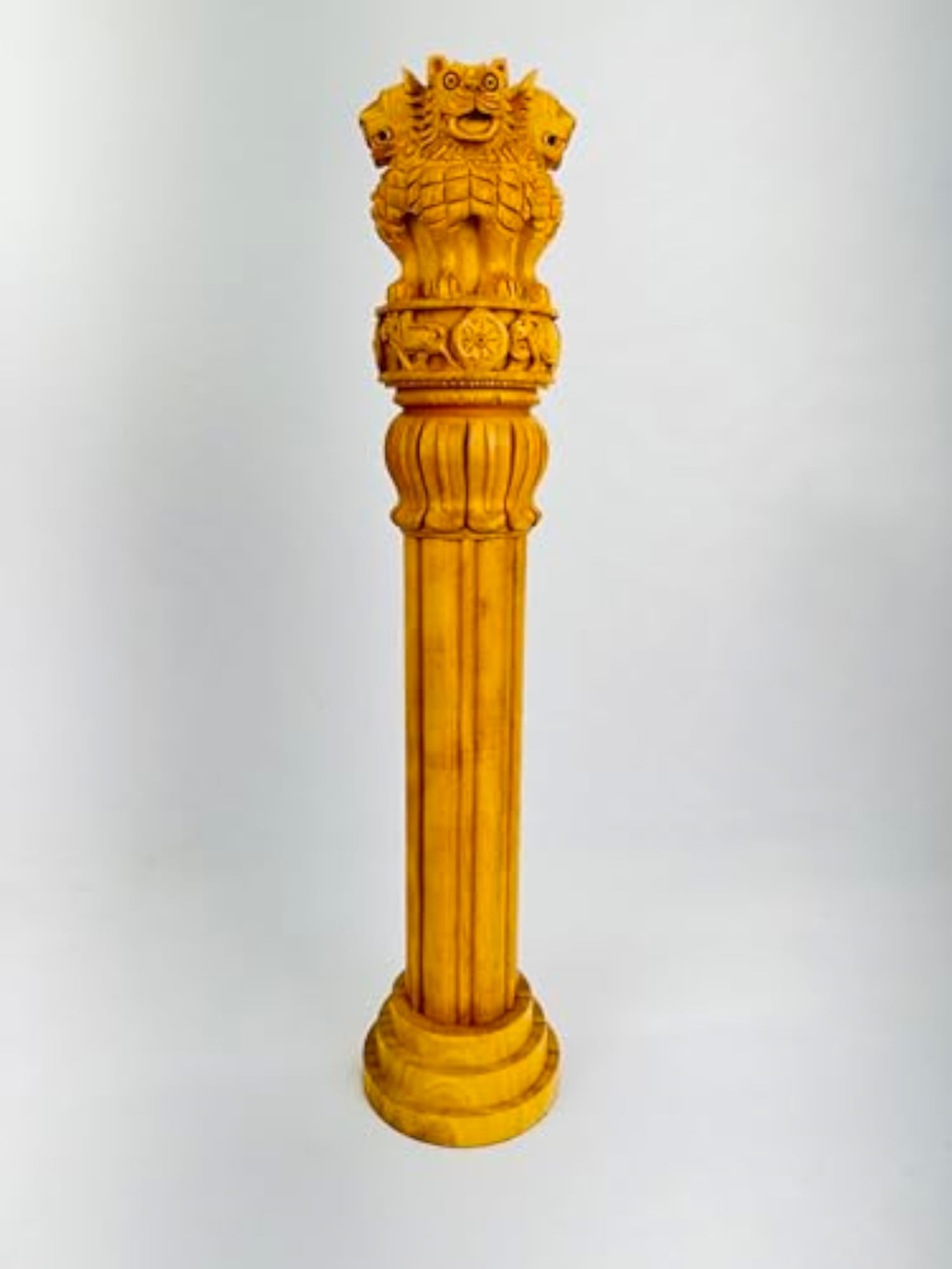 White Wood Ashoka Pillar, Decorative Home Accent