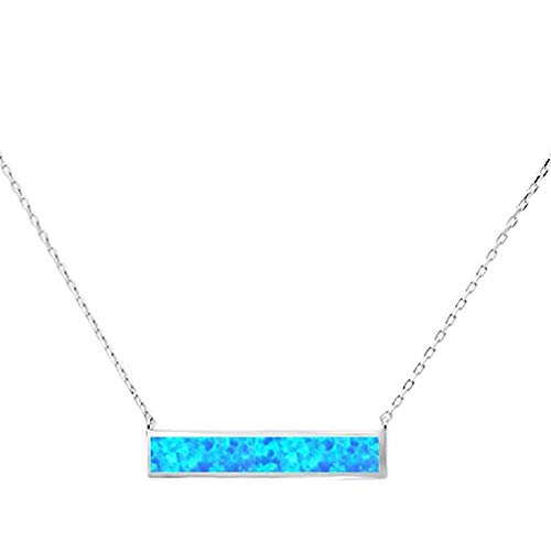 CloseoutWarehouse Simulated Opal Rectangular Bar Necklace Sterling Silver 16