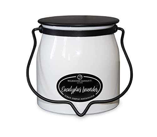 Milkhouse Candle Company Eucalyptus Lavender Soy Candle - Lavender | Eucalyptus | Soft Spice Scented - 16 oz Butter Jar with Lid 65+ Hour Burn Time Made in the USA