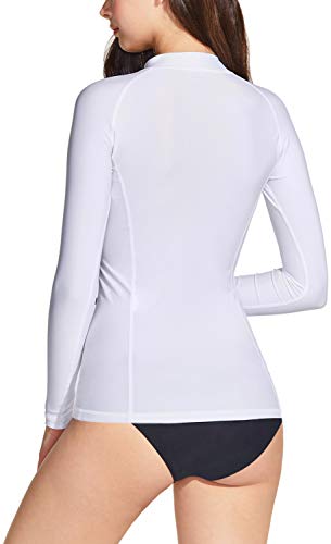 Foto von TSLA Damen UPF 50+ Reißverschluss Rash Guard, Wassersurfing Langarm Badebekleidung, UV-Sonnenschutz Schwimmshirts Top, Fsz01 1pack - White, XL