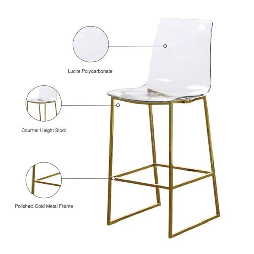 Meridian Furniture Taburete de Mostrador Acrílico Contemporáneo Moderno Colección Lumen con Base de Acero Inoxidable, 16.5" Ancho x 20" Profundidad x 42" Altura, Dorado miniatura 4