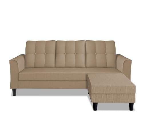 Image of Adorn India Maddox Tufted L Shape 4 Seater Sofa Set (Beige) (3 Year Warranty)