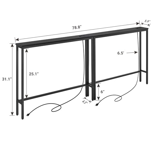 ELYKEN 5.9" Narrow Console Sofa Table with Power Outlets, 5.9" Dx39.4 Wx31.1 H Long Black Behind Couch Table with Metal Frame and Charge Station with 6.5’ Extension Cord by ELYKEN - Image 7