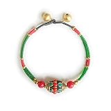 Tibetan Colorful Beaded Bracelet for Women, Copper Buddha Bracelet for Karma and Luck, Vintage Boho Protection Healing Jewelry with Bell Closure