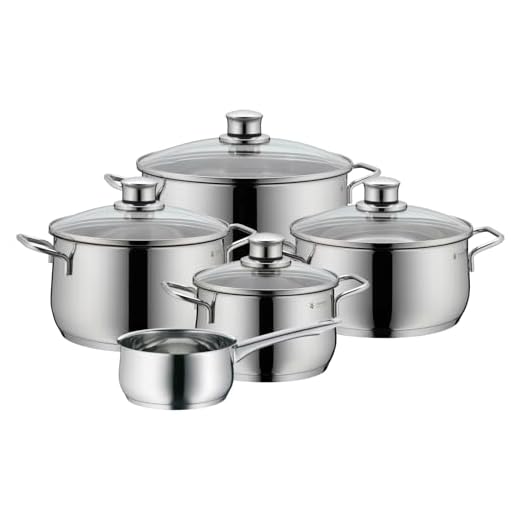 WMF Diadem Plus - Batería de cocina, 5 piezas cromagran, acero inoxidable - 1 cacerola de Ø20cm , 1 olla baja de Ø16cm, 1 olla baja de Ø20cm, 1 olla baja de Ø24cm y 1 cazo de Ø16cm