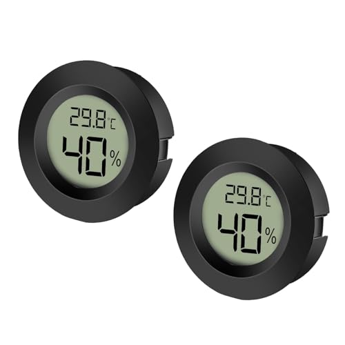 EEEKit 2 Pack LCD Digital Hygrometer Thermometer, Innen Außenfeuchtemessgerät Temperaturmesser für Gewächshaus Keller, Schwarz Rund